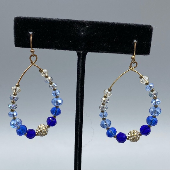 White House Black Market Blue Beaded Teardrop Earrings - Picture 2 of 2